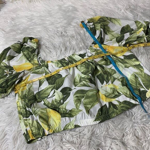 H&M cropped top square neckline puff sleeves elastic hem & neckline women’s sz L - Picture 5 of 7